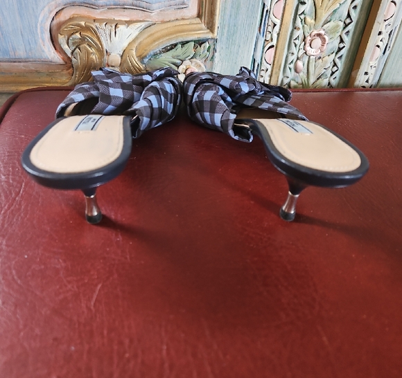 Prada Black and Blue Mules with Gingham Bow - Picture 6 of 7